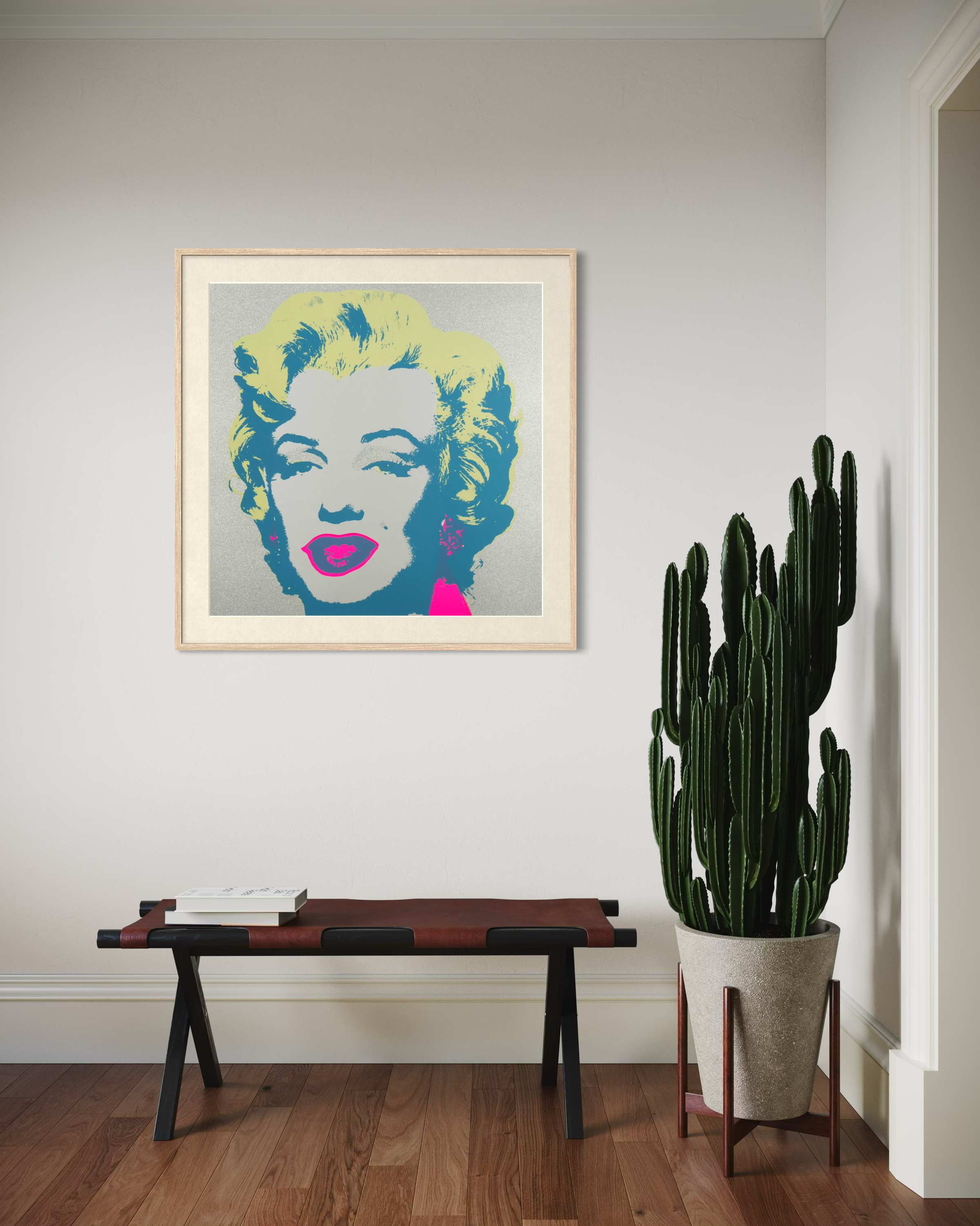 Marilyn Monroe 11.23 Siebdruck, perspektivische Ansicht mit sichtbarer Galerierahmung und entspiegeltem Artglas.